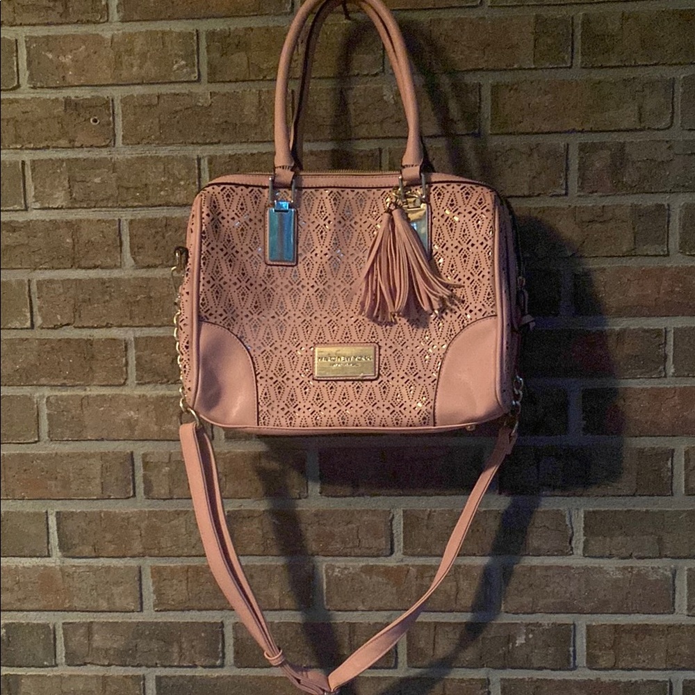 Andrew Marc Pink Tote with Luxurious Texture and Tassel Charm